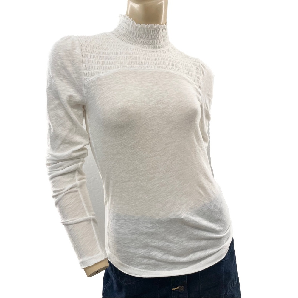 Free People- Sheer White Long Sleeve Turtleneck Top- S